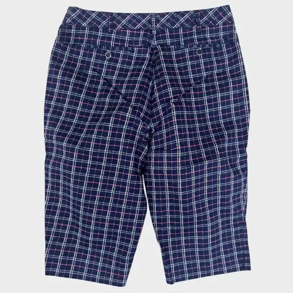 Lady Hagen Long Shorts Navy Blue Pink Check Plaid Size 4 Cotton Spandex - Picture 6 of 10